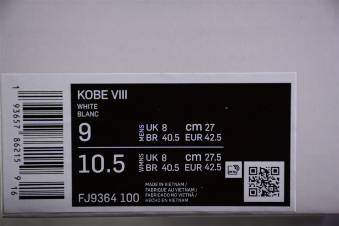 nike kobe 8 protro "triple white" fj9364-100