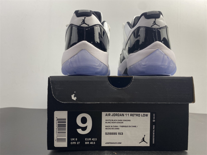 air jordan 11 retro low "concord" black/ white mens 528895-153