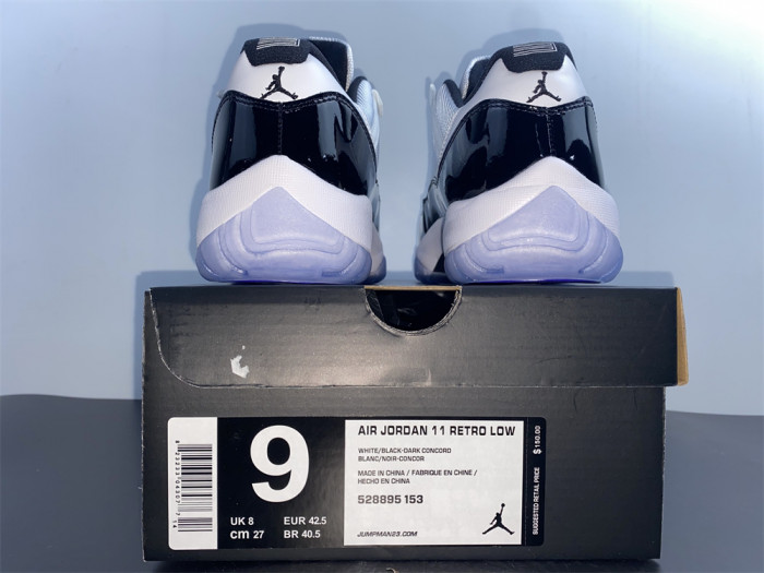 air jordan 11 retro low "concord" black/ white mens 528895-153